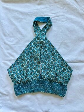 Alice + Olivia Teal Smocked Lyndon Halter Top SZ 4